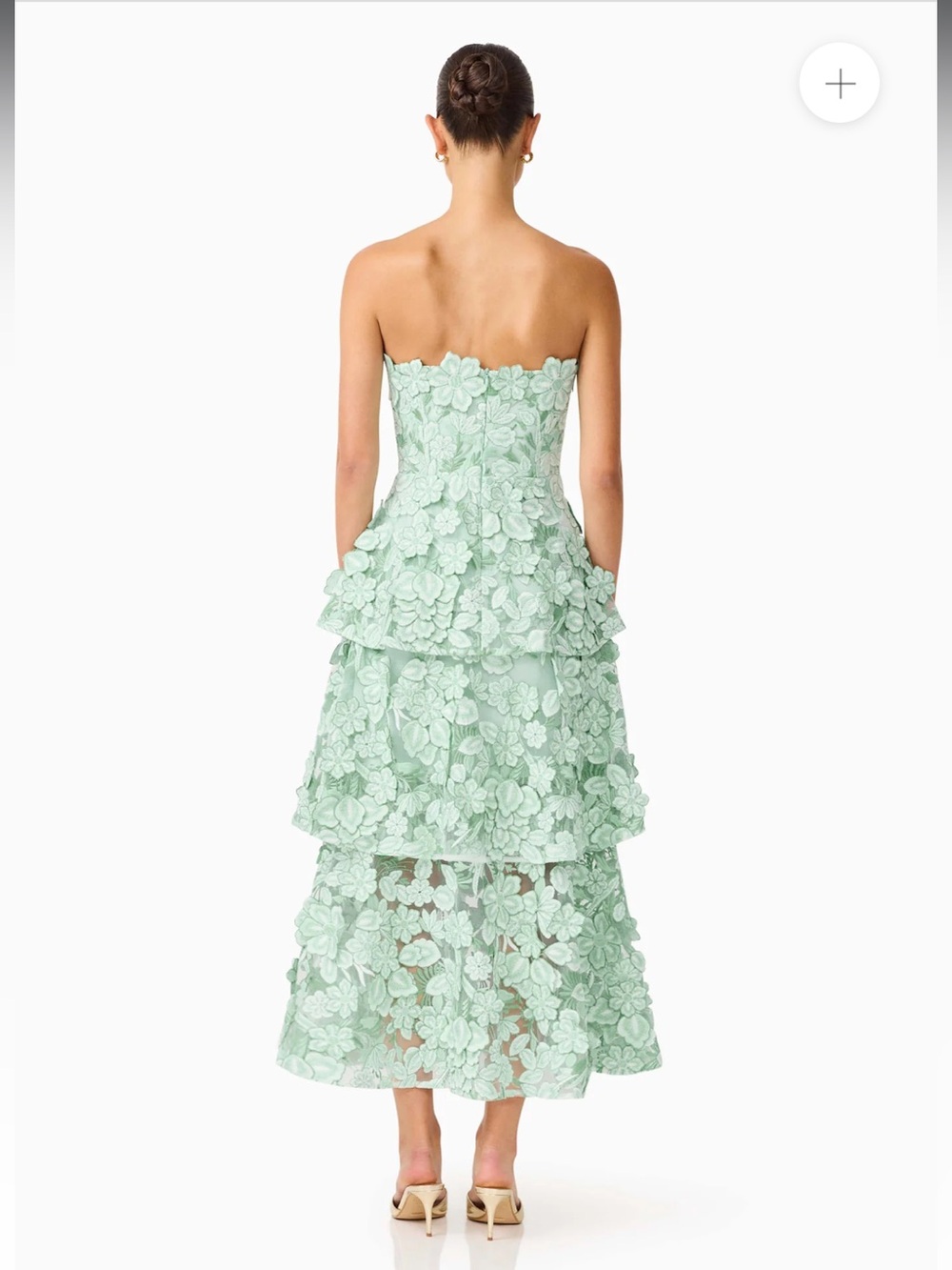 elliatt roseate green 3d floral lace applique strapless tiered maxi dress large - Picture 7 of 14